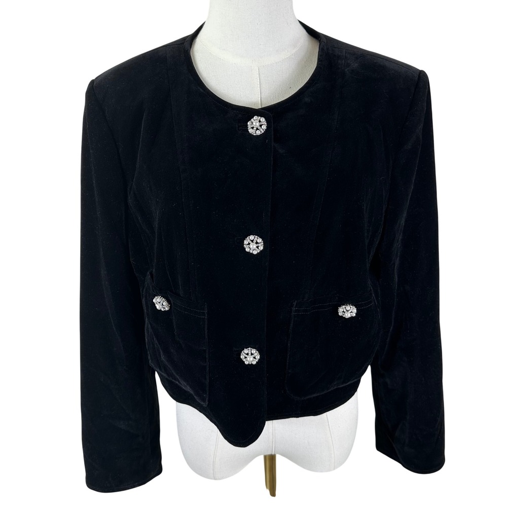 Antonio Melani Velvet Jacket 10 Black Pearl Button Blazer Coquette Evening Top